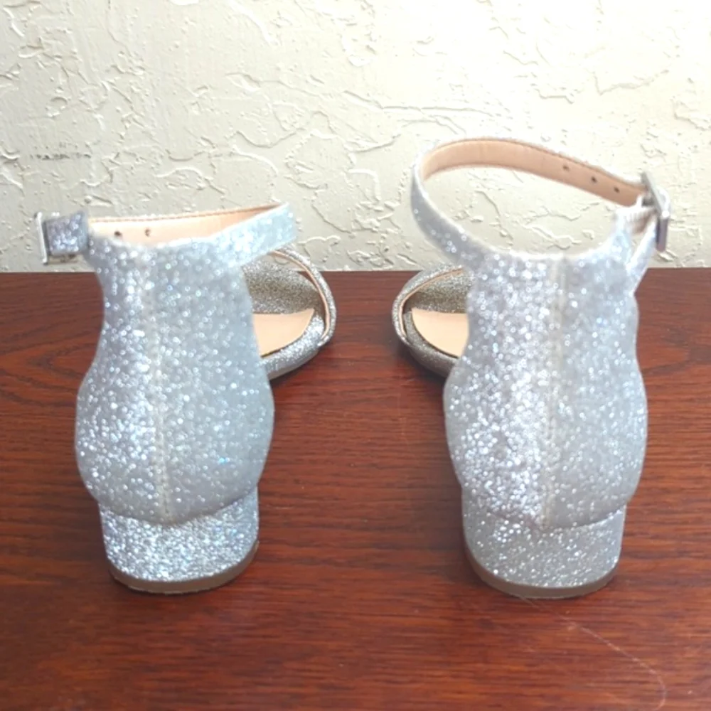 Vince Camuto Girls Pascala Silver Glitter Ankle Strap Block Heel Sandals 11